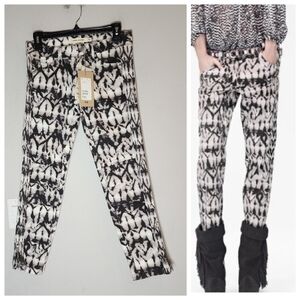 NWT Isabel Marant × H&M Moto Ankle Zip Black White Jeans Size 4